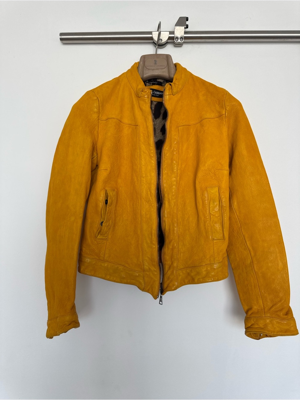 Dolce & Gabbana Yellow Lambskin Leather Jacket IT 40 Made in Italy